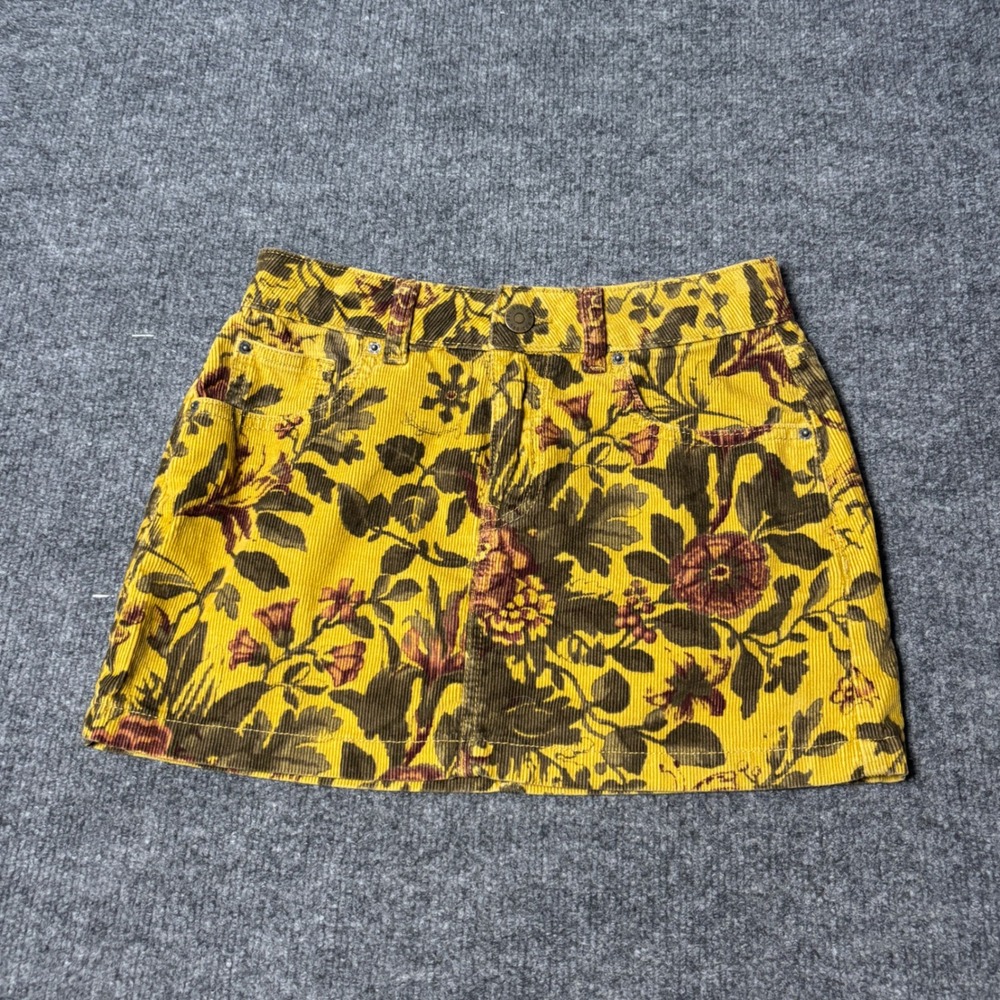 BDG Urban Outfitters Corduroy Mini Skirt Womens XS Mustard Yellow Floral Indie